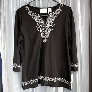 Alfred Dunner quarter length sleeve black dress top